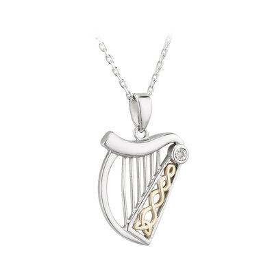 Sterling Silver and 10ct Yellow Gold Diamond Harp Pendant