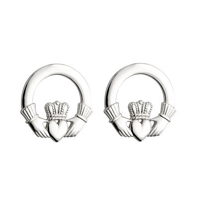 Sterling Silver Heavy Claddagh Stud Earrings