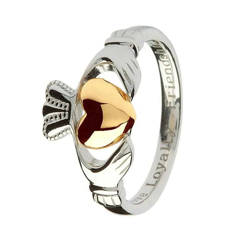 Sterling Silver Claddagh Ring with 10ct Gold Heart