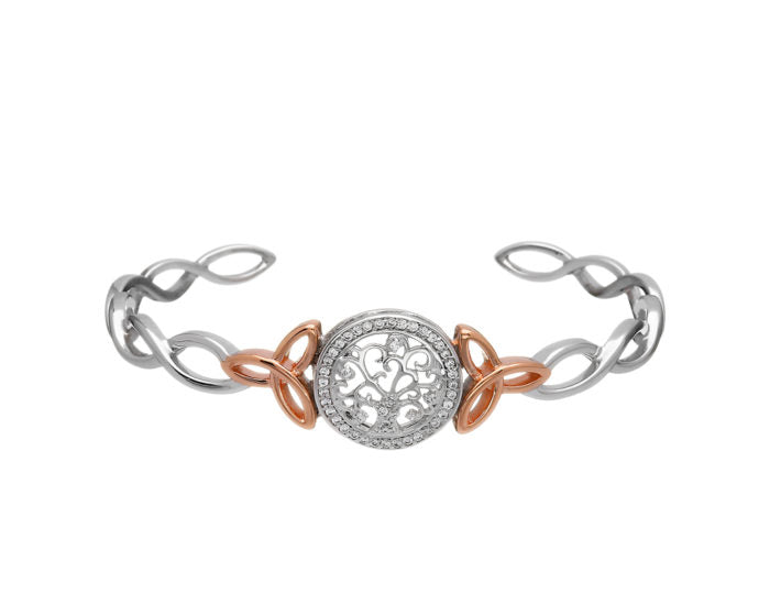 Tree Of Life Bangle with Zirconias and Rose Gold Plated Trinity Knots