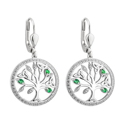 Sterling Silver Crystal Tree of Life Drop Earrings