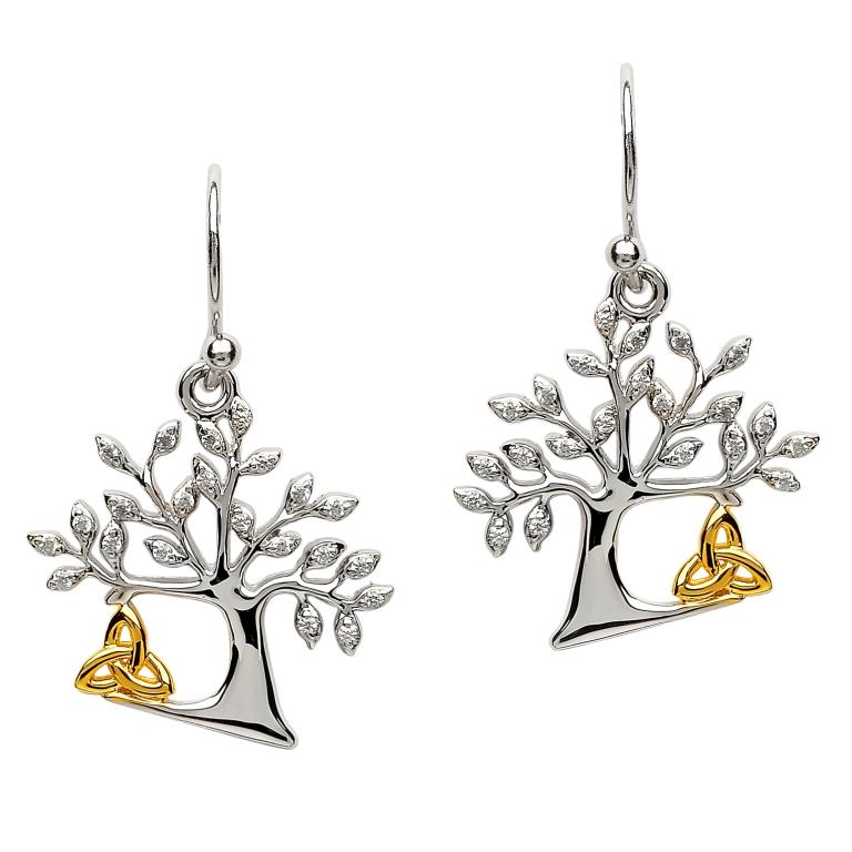 Sterling Silver Tree of Life Trinity Earrings