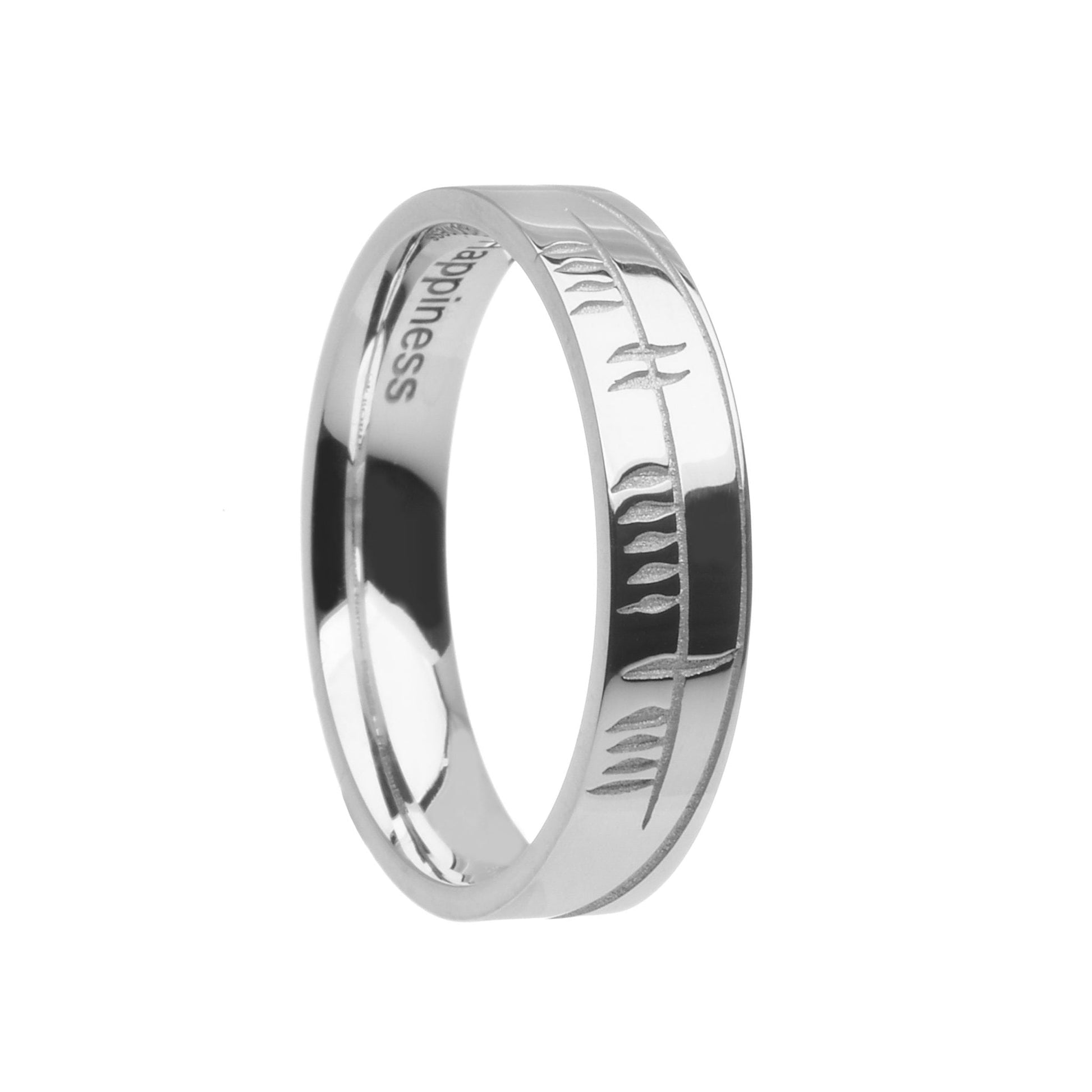 White Gold Ogham Sonas Wedding Ring