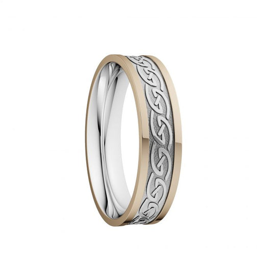 Celtic Waves Wedding Ring with Yellow Rails - Narrow