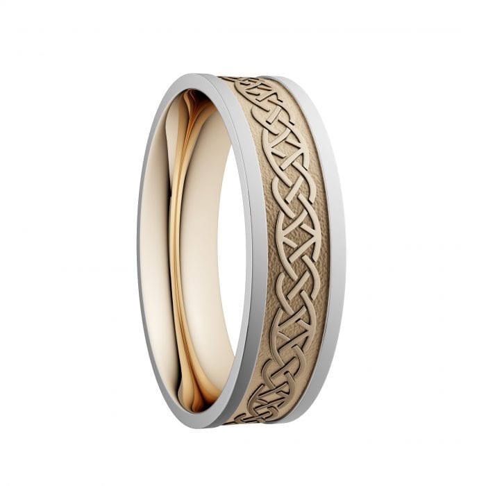 Lovers Knot Wedding Ring with White Rails - Wide
