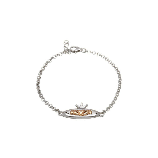 Sterling Silver and Irish Rose Gold Claddagh Bracelet