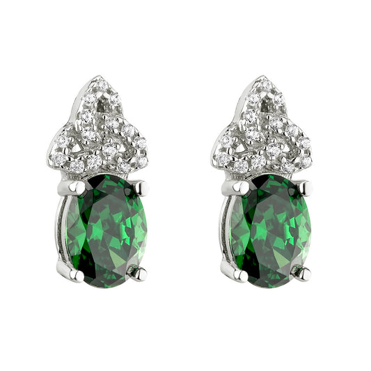 Sterling Silver Green Cubic Zirconia Trinity Knot Stud Earrings