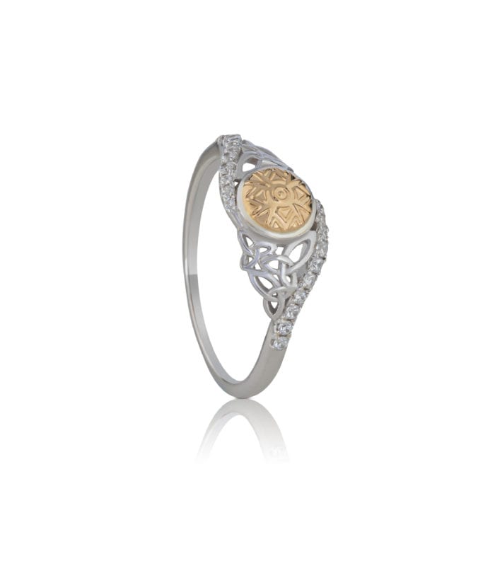 Sterling Silver Solstice Twisted Trinity Ring with 18ct Gold Bead