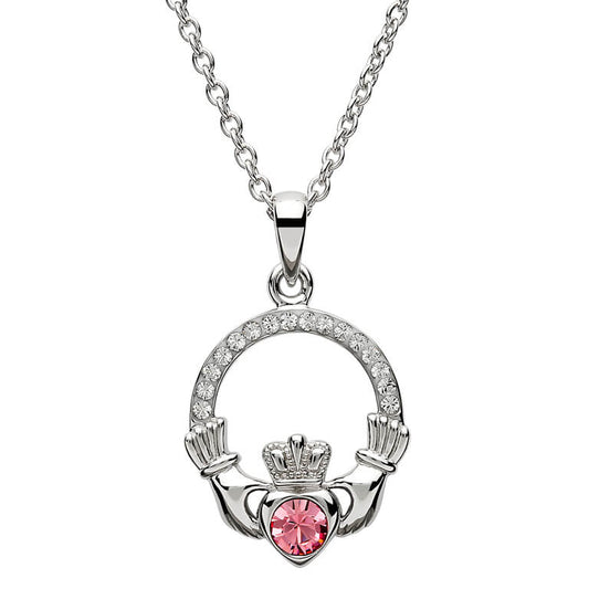 Sterling Silver Claddagh October Birthstone Pendant with Swarovski Crystals