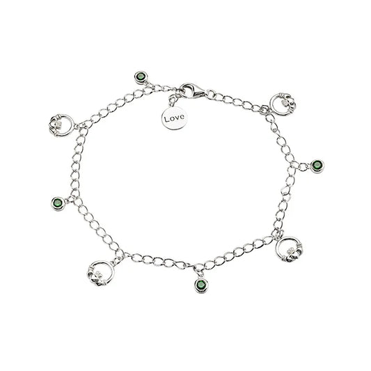 Sterling Silver Green Cubic Zirconia Claddagh Charm Bracelet