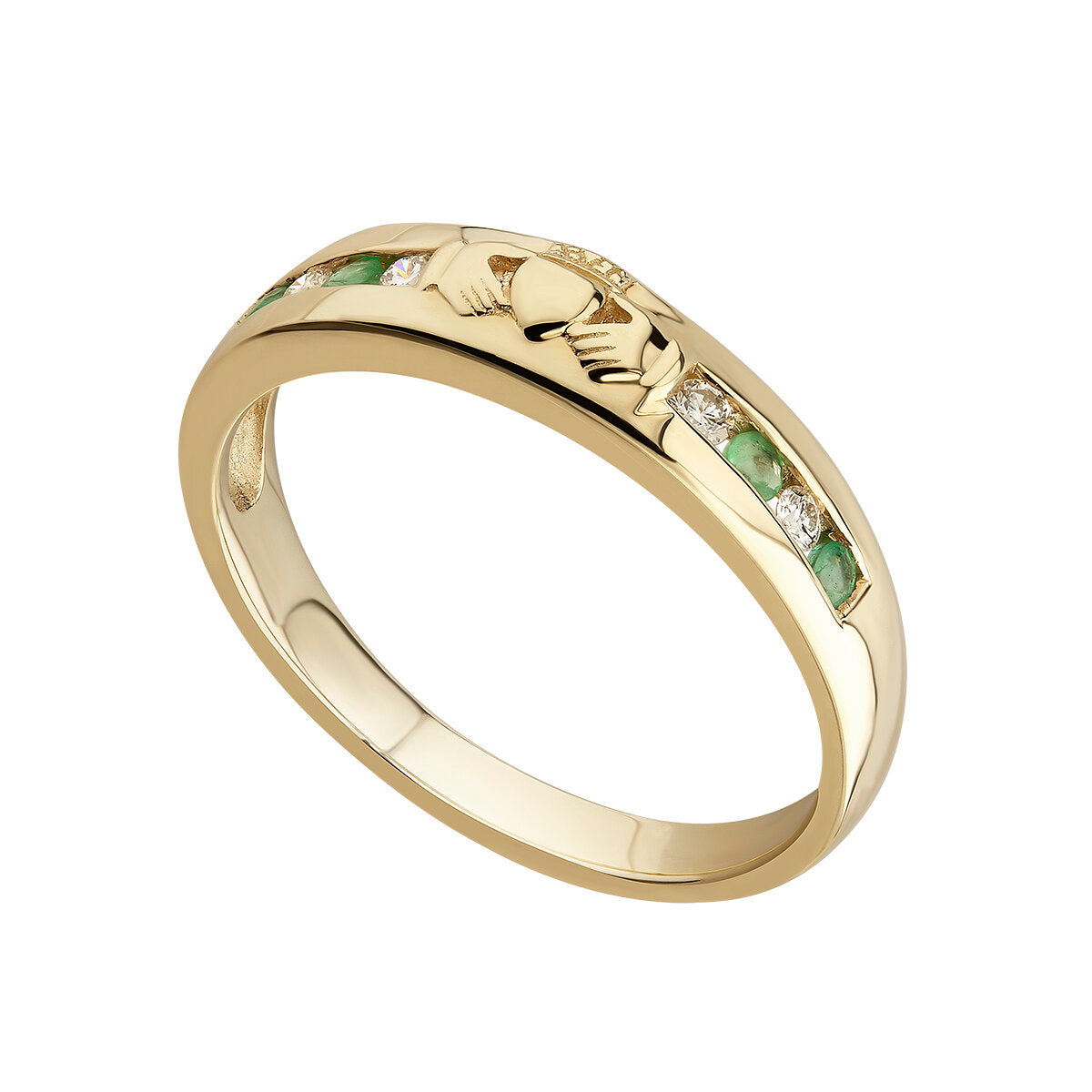 14ct Gold Diamond & Emerald Claddagh Eternity Ring
