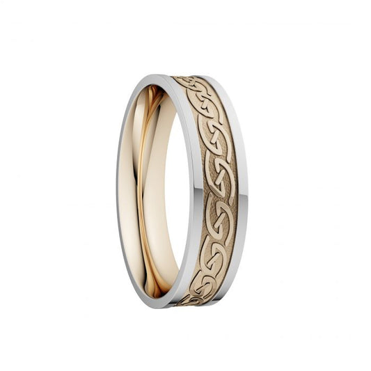 Celtic Waves Wedding Ring with White Rails - Narrow