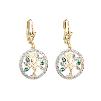 Celtic 14ct Yellow Gold Diamond and Emerald Tree of Life Earrings
