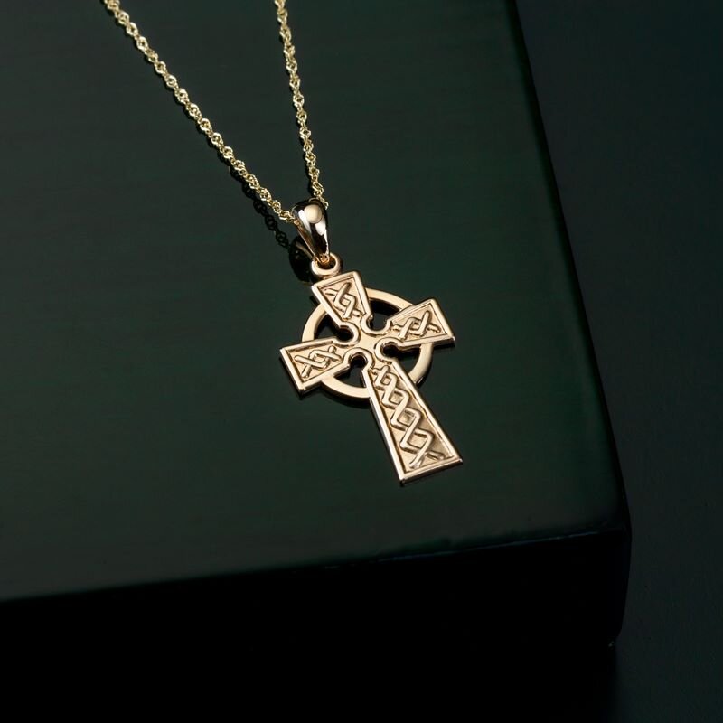 Celtic Cross Necklace Engraved Gold Plated Irish Made | Biddy Murphy –  Biddy Murphy Irish Gifts