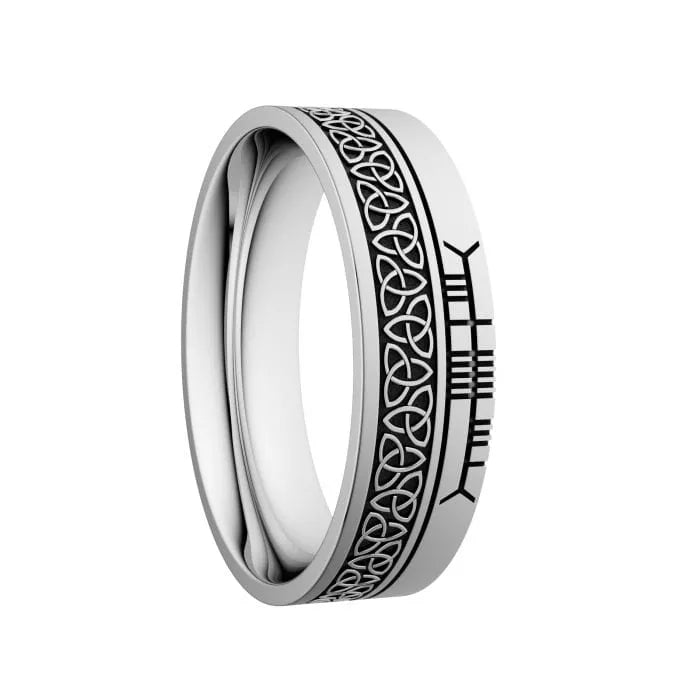 Sterling Silver Trinity Knot Ogham Wedding Ring - Wide