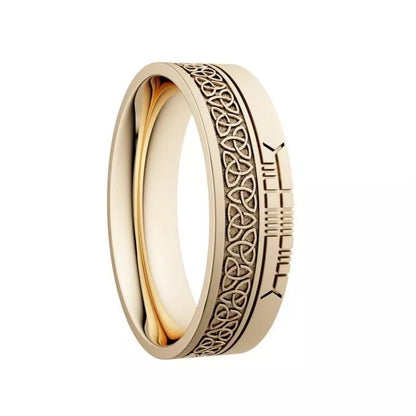 Yellow Gold Trinity Knot Ogham Wedding Ring - Wide