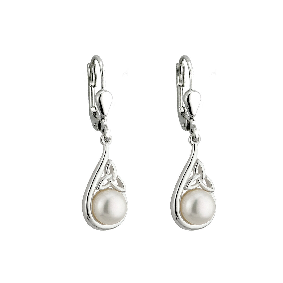 Sterling Silver Pearl Trinity Knot Drop Earrings