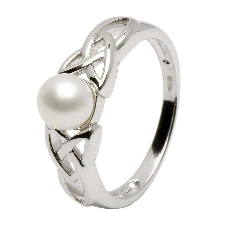 Sterling Silver Celtic Trinity Knot Pearl Ring