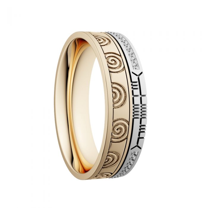 Diamond Newgrange Spiral Ogham Wedding Ring