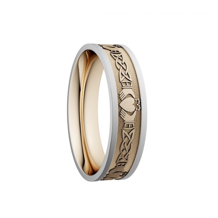 Claddagh & Lovers Knot Wedding Ring with White Rails - Narrow