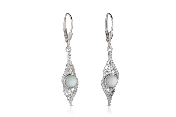 Sterling Silver Arianrhod Twisted Trinity Mother of Pearl Earrings