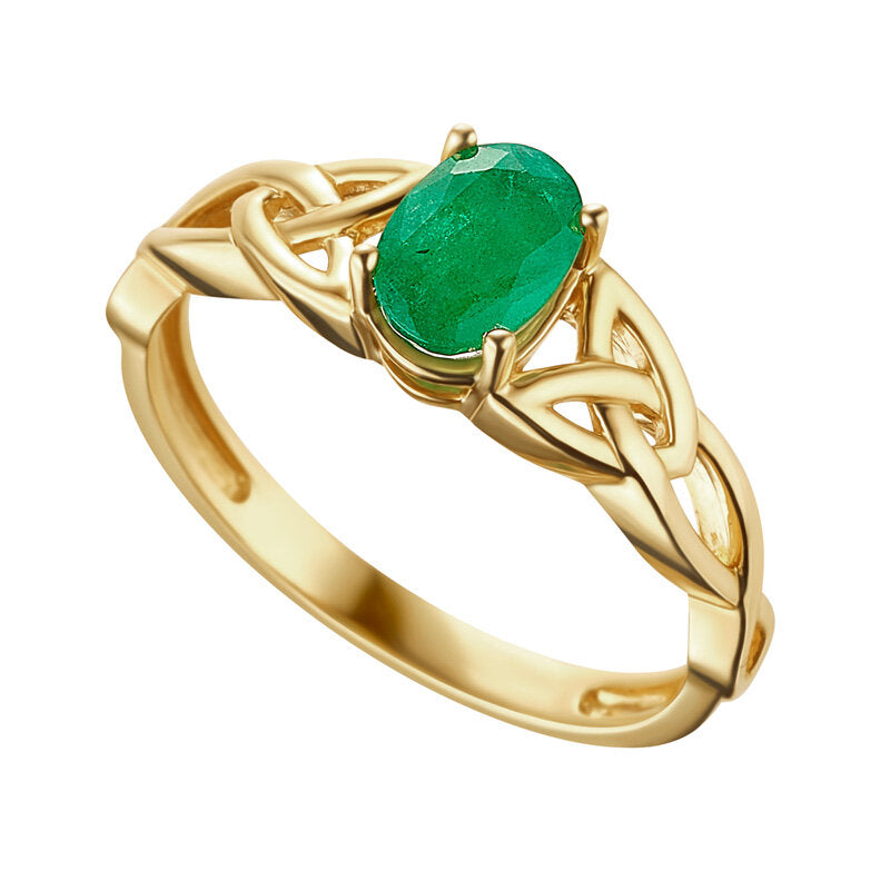 14ct Yellow Gold Emerald Trinity Knot Ring