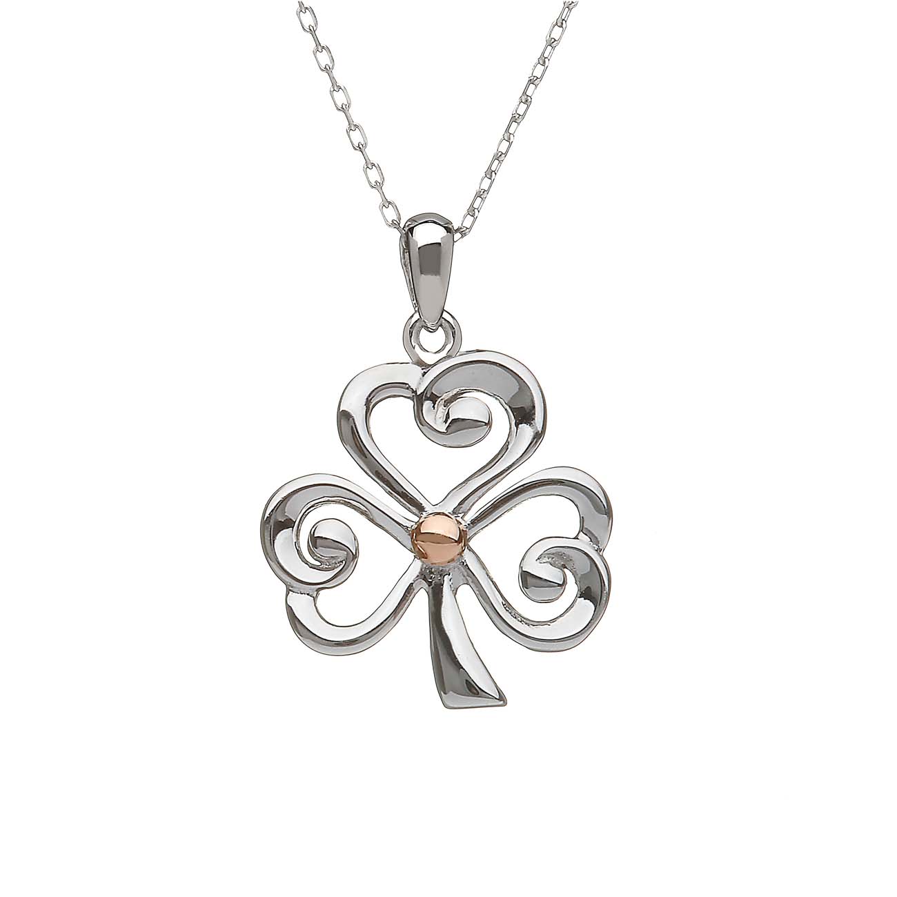 Sterling Silver and Rose Gold Shamrock Pendant