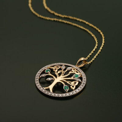 14ct Gold Tree of Life Diamond & Emerald Pendant