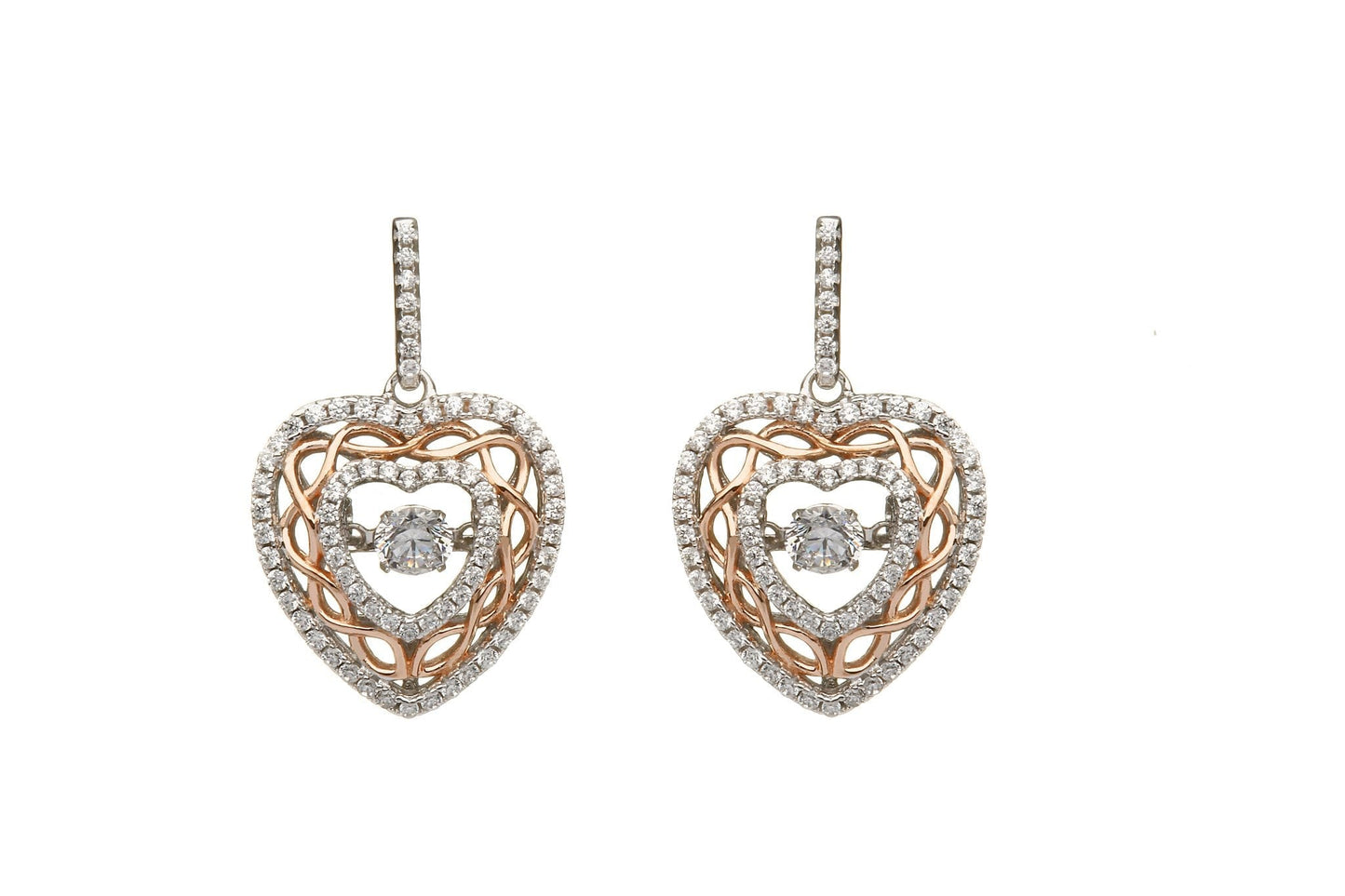 Sterling Silver Dancing Stone Heart Earrings