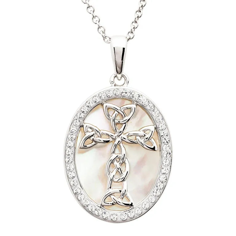 Sterling Silver Mother of Pearl Celtic Cross Medallion Pendant