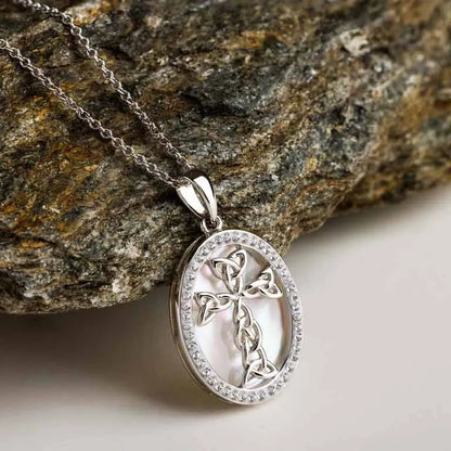 Sterling Silver Mother of Pearl Celtic Cross Medallion Pendant