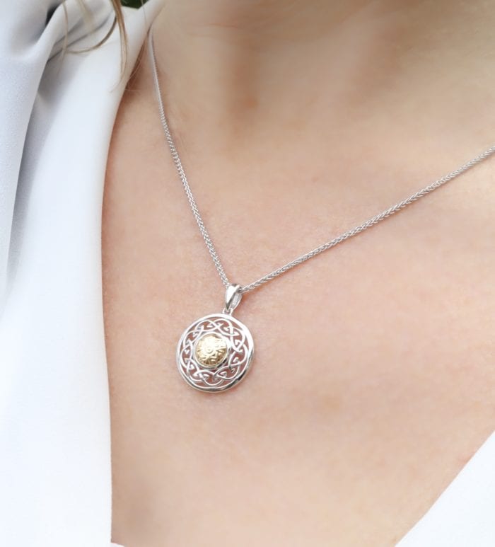 Sterling Silver Solstice Celtic Knot Pendant with 18ct Gold Bead
