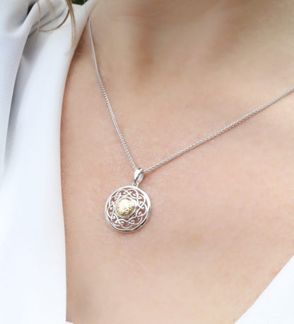 Sterling Silver Solstice Celtic Knot Pendant with 18ct Gold Bead