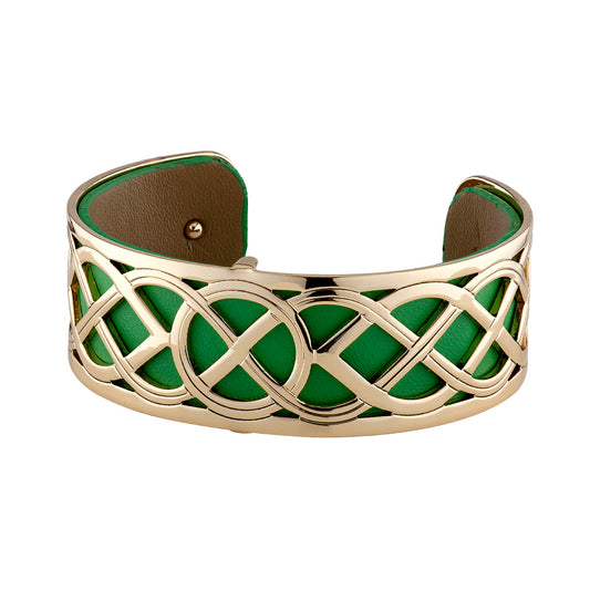 Gold plated Celtic Knot Leather Cuff Bangle