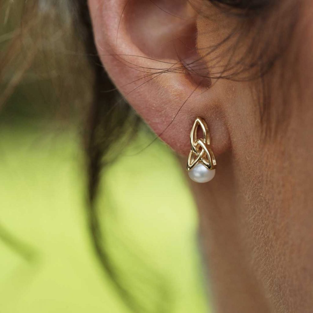 10ct Yellow Gold Trinity Pearl Earrings