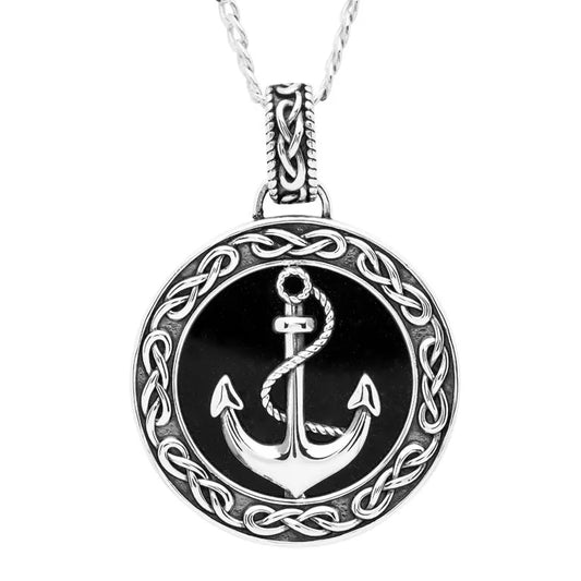 Men's Sterling Silver Black Onyx Celtic Anchor Pendant