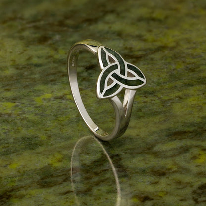 Sterling Silver Connemara Marble Trinity Knot Ring