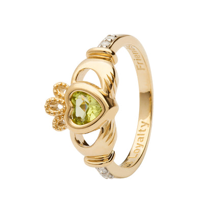 14ct Yellow Gold Peridot August Birthstone Claddagh Ring