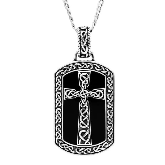 Men's Sterling Silver Black Onyx Celtic Cross Pendant