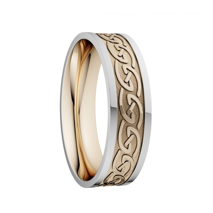 Celtic Waves Wedding Ring with White Rails - Wide