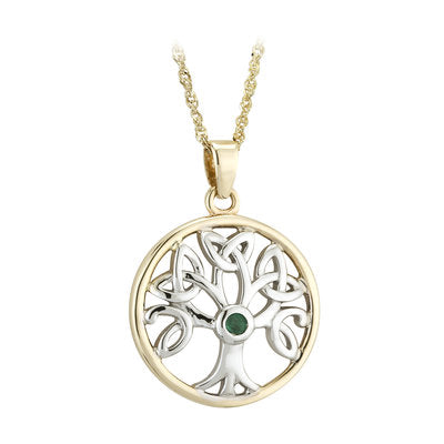 14ct Yellow and White Gold Emerald Celtic Tree Of Life Pendant