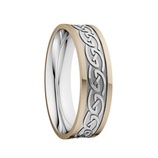 Celtic Waves Wedding Ring with Yellow Rails - Wide