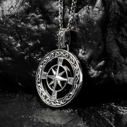 Men's Sterling Silver Black Onyx Celtic Compass North Star Pendant