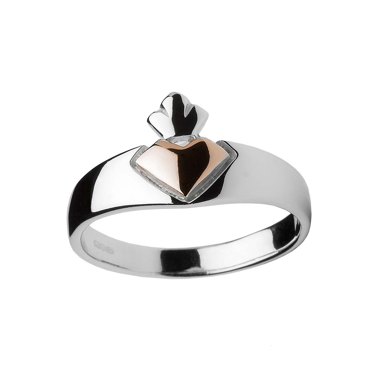 Sterling Silver and Rose Gold Contemporary Claddagh Ring