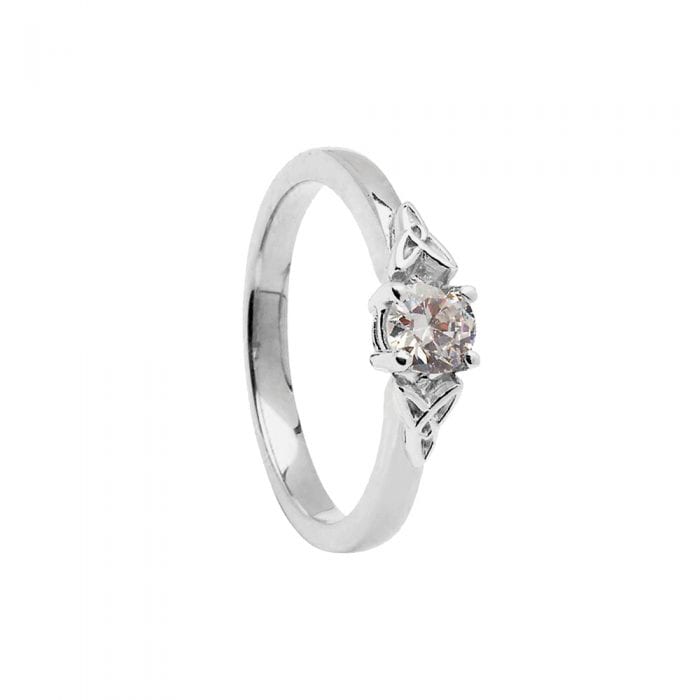 14ct White Gold Diamond Engagement Ring with Trintiy Knots