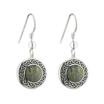 Sterling Silver Connemara Marble Celtic Drop Earrings