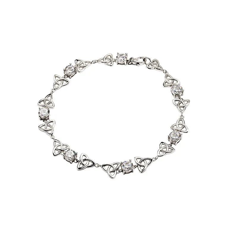 Sterling Silver White Cubic Zirconia Celtic Trinity Bracelet