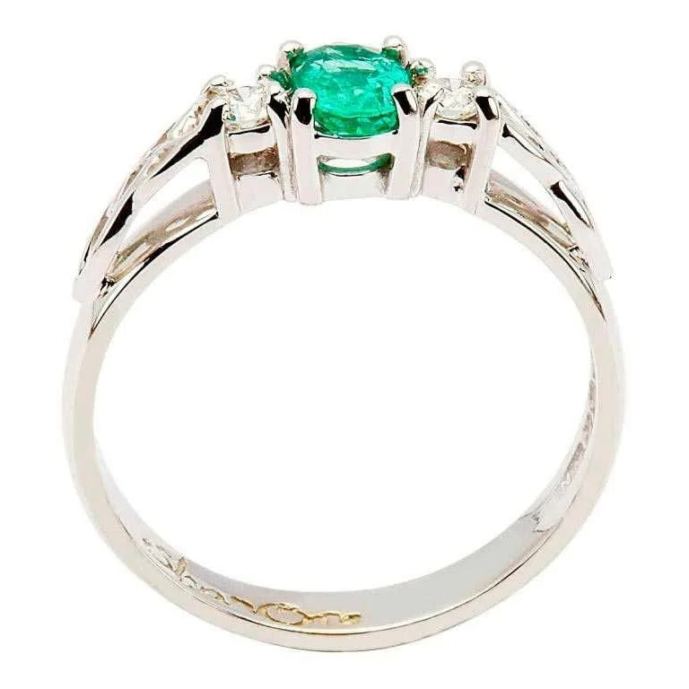 14ct White Gold Oval Emerald and Diamond Celtic Ring