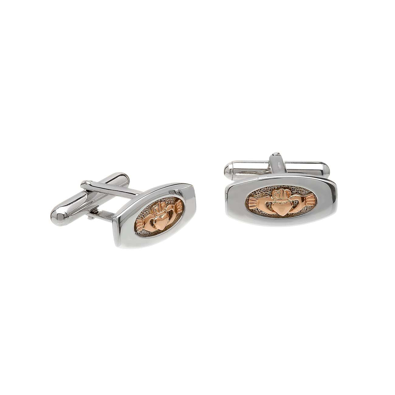 Sterling Silver and Rose Gold Claddagh Cufflinks