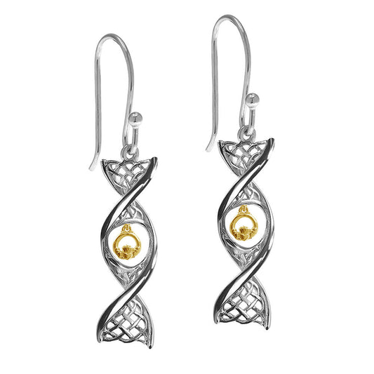 Sterling Silver Celtic DNA Claddagh Drop Earrings